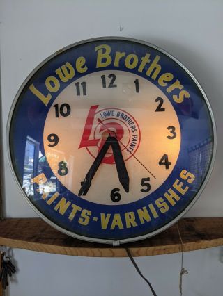 Vintage Lighted Lowe Brothers 18 " Wall Clock,  Paint,  Advertising