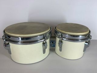 Vintage Premier Olympic White Cream Bongo Drum Set 8x6 " With Bag.