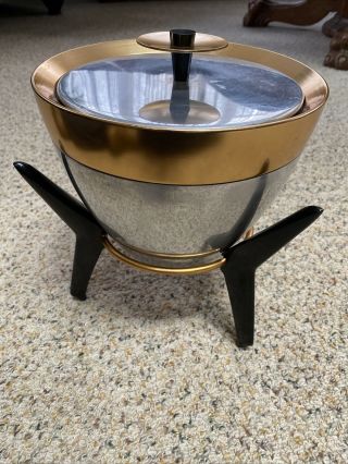 Vintage Mid Century Modern Mirro Bullet Ice Bucket Tripod Stand Atomic 2