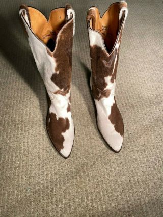 Vintage Tony Llama Brown And White Hair On Hide Cowboy Boots 11d