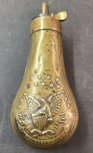 Civil War E.  Pluribus Unum Eagle Stars & Shield Brass Colt Black Powder Flask