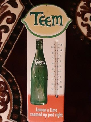 Vintage Teem Lemon - Lime Soda Embossed Advertising Thermometer Xlnt