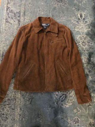 Vtg Rare Polo Ralph Lauren Brown Suede Leather Jacket M