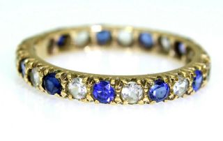 Vintage Blue & White Sapphire Full Eternity 9ct Yellow Gold Ring Size M 6 1/4