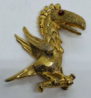 Marcel Boucher Vintage Yellow Gold Plated Fantasy Dinosaur Bird Trembler Pin
