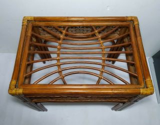 Vintage Bentwood Bamboo End Table,  Glass Boho Wicker Rattan Mid Century Modern 3