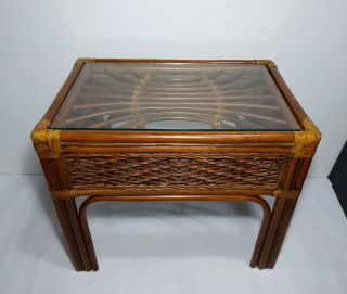 Vintage Bentwood Bamboo End Table,  Glass Boho Wicker Rattan Mid Century Modern 5