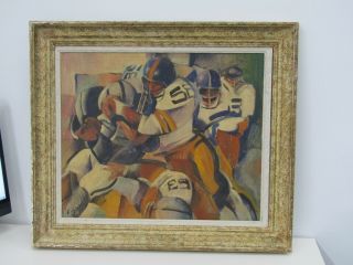 Vintage Jacques Henri Guyot Signed Oil On Board Abstract Football Painting W