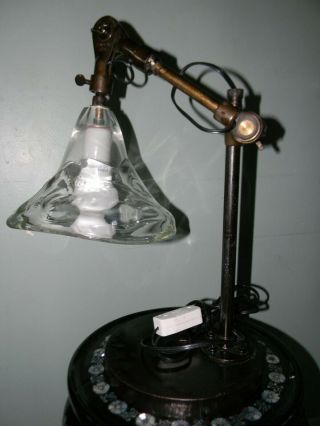 Jason Wein Vintage Antique Fostoria Industrial Desk Lamp W/ Signed Glass