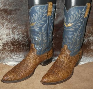 Justin Boots Ringtail Lizard Vintage 60s Cowboy Western Boots 10 1/2 D Style9036