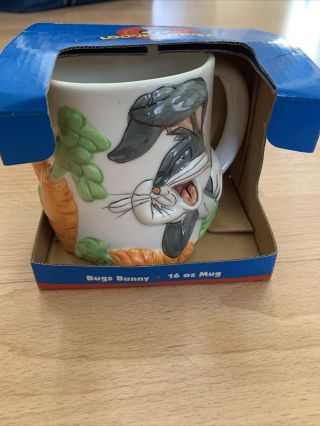 Vintage 1998 Looney Tunes 3d Bugs Bunny Coffee Cup Mug Warner Bros Gibson 16 Oz