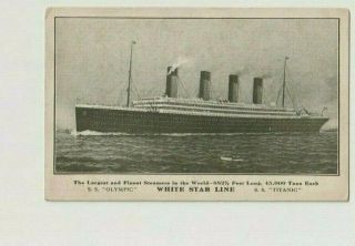 Vintage Postcard White Star Line Promotional S.  S.  Titanic And S.  S.  Olympic Unuse