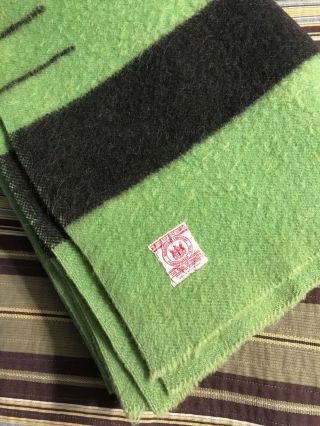 Vtg 1930s Hudson’s Hudson Bay 4 Point Green Wool Blanket Red Label England 62x82
