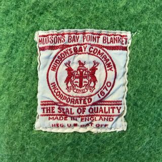 VTG 1930s Hudson’s Hudson Bay 4 Point Green Wool Blanket Red Label England 62x82 2