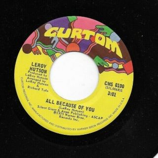 70s Funk Breaks 45 Leroy Hutson " All Because Of You " Promo Custom Vg,