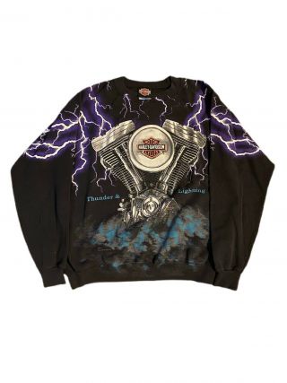 Vintage Harley Davidson Thunder And Lightning Crewneck Sweater Xl