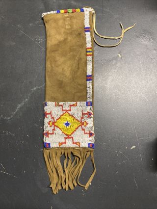Vintage Or Antique Beaded Native American Beaded Leather Pipe Bag.