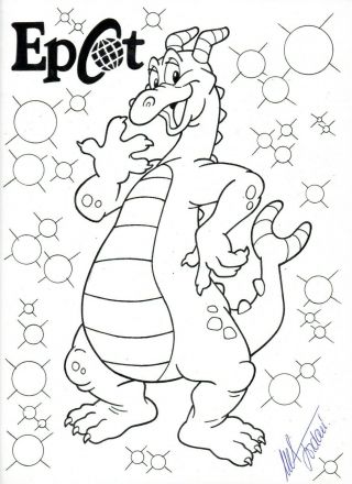 Disney Epcot Park Hand Drawn & Inked Figment Signed Mickey Jordan Convention Art