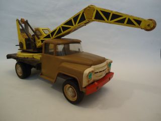 Vintage Ussr Russian Plastic & Tin Zil Truck Crane Toy Leningrad Rare Color