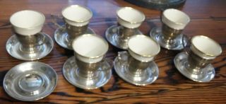6 Vintage Lenox Sterling Silver Demitasse Tea Cup & Saucer Set,  1 Saucer