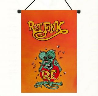 Rat Fink Flag Banner Ed Roth Big Daddy Hot Rod Double Sided Fabric Print 12 " X18 "