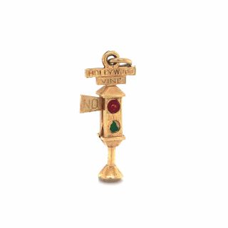Vintage Hollywood And Vine Enamel Stop Light Articulated Charm 14k Yellow Gold