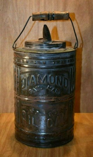 Rare Antique Diamond Glass / Tin Oil Can Pat.  Mar.  27 1883 Kerosene Can Bottle
