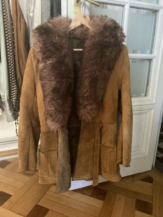 Vintage 1970s Suede Coat With Fur Collar,  Sourced From Sweden