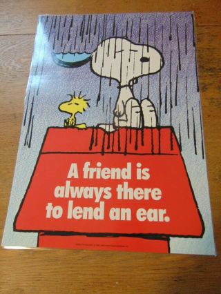 Vtg Snoopy Woodstock Poster Argus 13.  5 " X 19 " A Friend Is Always.  Lend An Ear