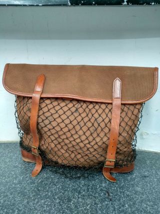 Vintage Leather & Canvas Hunting Shooting Fishing Netted Game Bag Xl Size