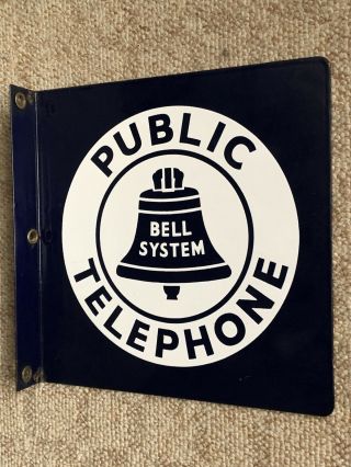 Public Telephone Double Sided Porcelain Bell System Orig.  Vintage? Flanged Sign
