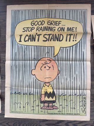 Vintage 1968 Peanuts Gang Charlie Brown Newspaper Hang Up Poster 2,  3 & 4 2