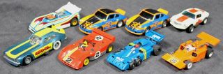 Group Of 8 Vintage Ho Slot Cars - Afx - - Tyco - - Catch Me,  Elf,  Viper,  Porsche