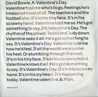 David Bowie Valentine’s Day Unplayed 7” Picture Disc Record Store Day Rsd