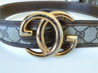 Vintage Gucci Gg Gold Buckle Monogram Belt 100/40