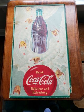 Vintage Rare 1954 Coca Cola Delicious Cardboard Sign Soda Fountain Antique Old