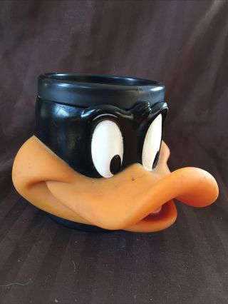 Vintage 1992 Warner Brothers Looney Tunes Daffy Duck 3d Face Vinyl Cup Mug