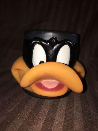 Vintage 1992 Warner Brothers Looney Tunes Daffy Duck 3D Face Vinyl Cup Mug 2
