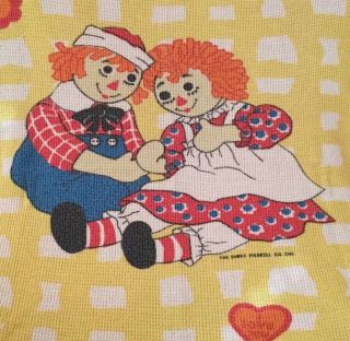 Vintage Raggedy Ann & Andy Yellow Thermal Waffle Weave Blanket Bobbs Merrill