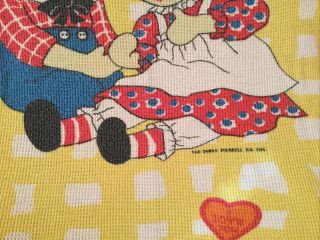 Vintage Raggedy Ann & Andy Yellow Thermal Waffle Weave Blanket Bobbs Merrill 3