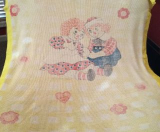 Vintage Raggedy Ann & Andy Yellow Thermal Waffle Weave Blanket Bobbs Merrill 5
