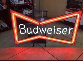 Vintage Budweiser Neon Electric Bowtie Beer Sign Man Cave Game Room Garage Bar