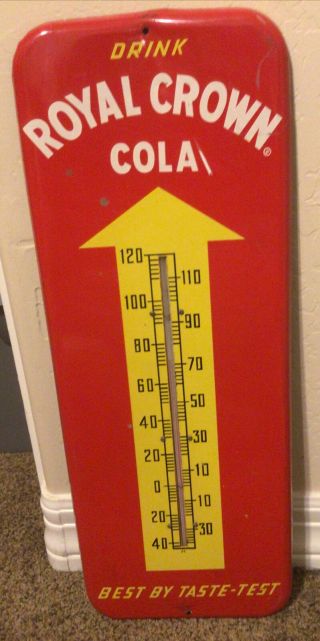 Vintage “drink Royal Crown Cola “ Metal Adverting Thermometer Sign