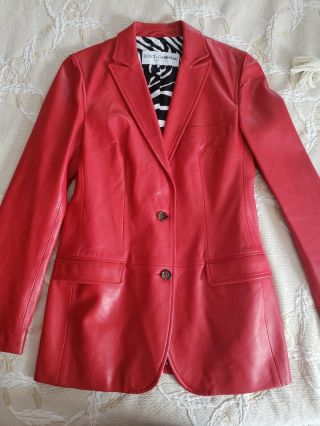 Dolce Gabbana Red Lambskin Leather Blazer Jacket Coat Zebra Lined 42