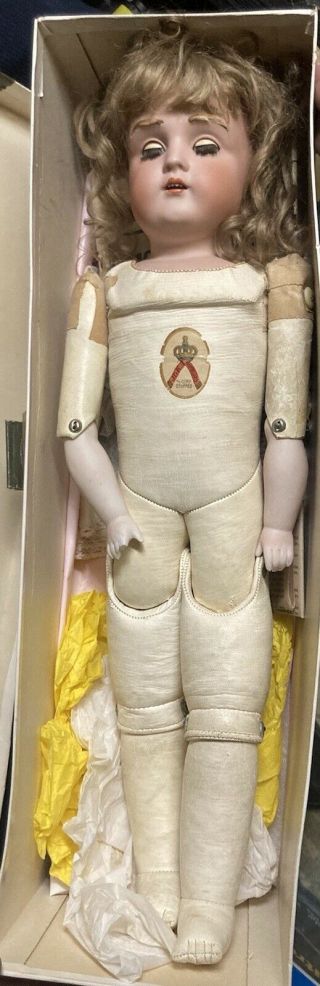 25” Antique Kestner Bisque Doll Germany 195 Leather Body Eyebrows Teeth