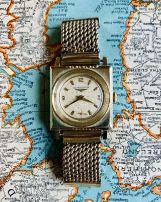 Vintage Men’s Solid 14k Gold Square Longines Watch 1950s,  Retro,  Rare