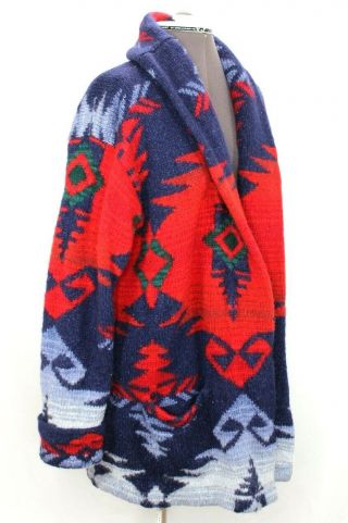 Lauren Ralph Lauren Cardigan Sweater Southwestern Aztec Wool Vintage Red Blue