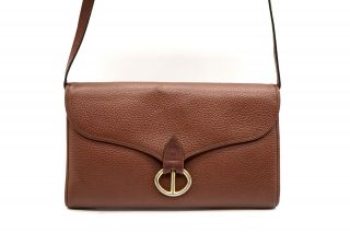 Christian Dior Vintage Shoulder Clutch Bag Cd Logo Embossed Leather Brown 3987h