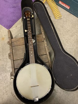 Vintage Kay 5 String Resonator Banjo W/ Inlay Front & Eagle On Back W/case