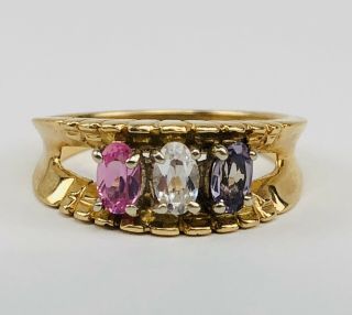 Vintage 14k Solid Yellow Gold 3 Gemstone Mothers Ring Size 7.  5